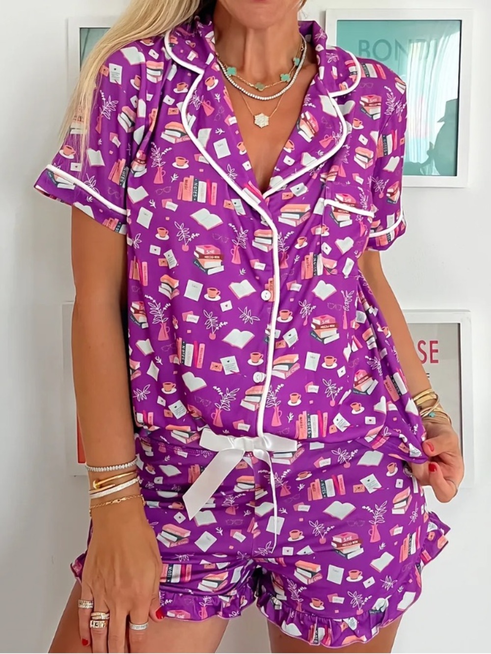 NWOT Jordann’s Jammies Women’s Purple Book-Lovers Top & Shorts PJ SET